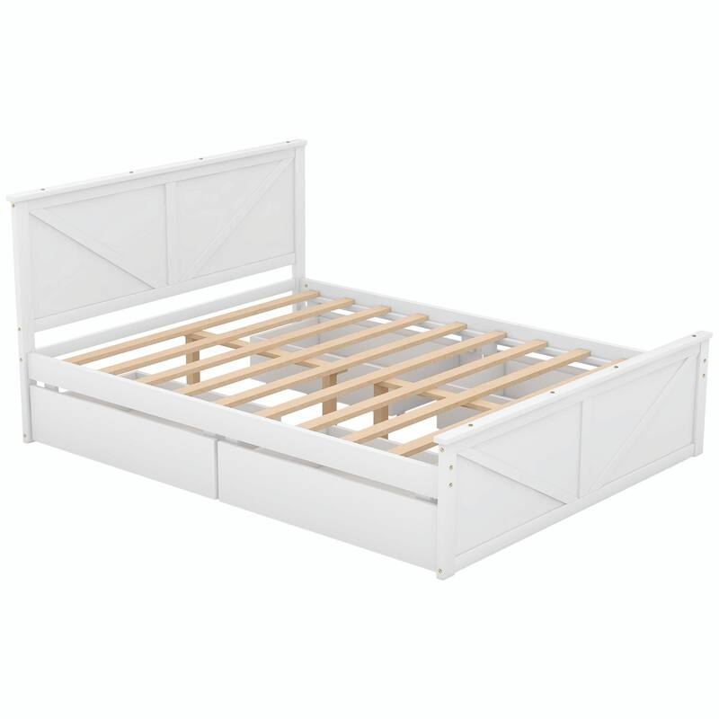 Wooden Platform Bed with Four Storage Drawers and Support Legs