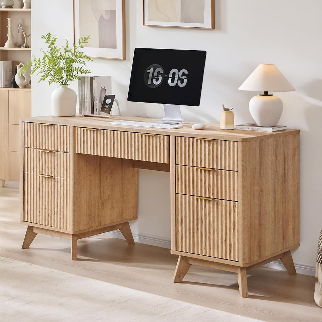 Modern Executive Desk with Charging Station, Home Office Computer Desk