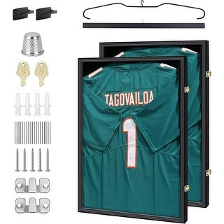 Jersey Frame Display Case Wood Display Case Shadow Box Extra Large Frame with Locks, Hangers, Velvet Pinboard