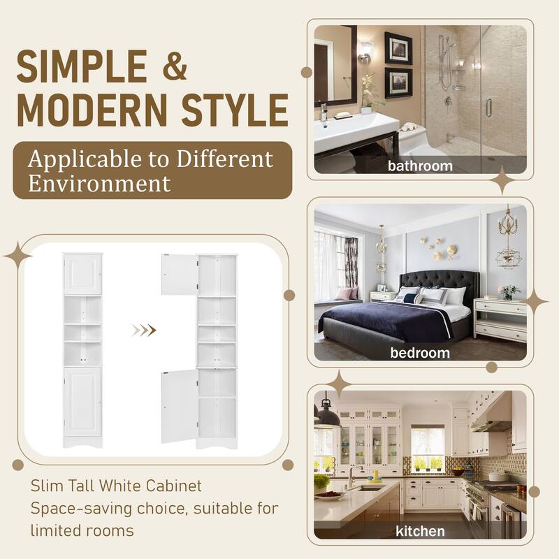 Multi-Functional Corner Cabinet Tall Bathroom Storage Cabinet with Two Doors and Adjustable Shelves, Open Shelf