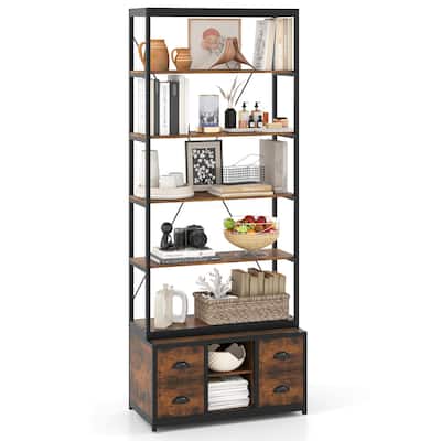Gymax 8-tier Bookshelf 79'' Freestanding Bookcase w/ 4 Fabric Drawers