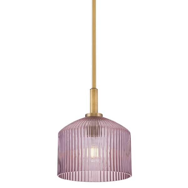 slide 2 of 7, Lark 83727 Lisette 1 Light 9" Wide Mini Pendant with Ribbed Glass Lacquered Brass / Rose