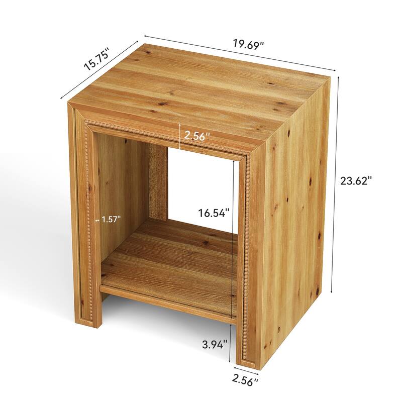Solid Wood End Table, 2-Tier Farmhouse Side Table with Storage Shelve