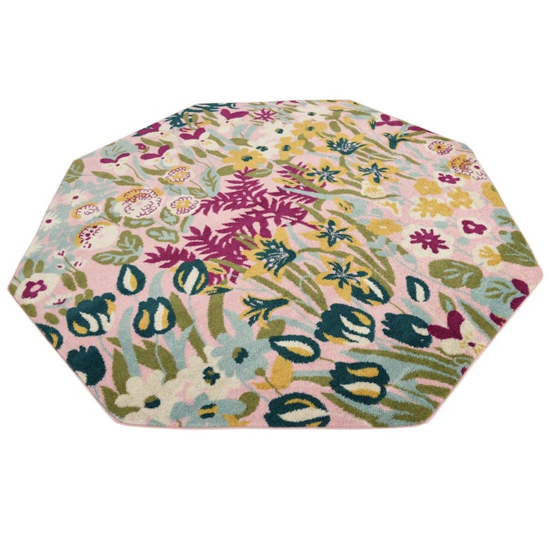 Contemporary Demdence Collection Area Rug - 7'x7' Octagon - Pink