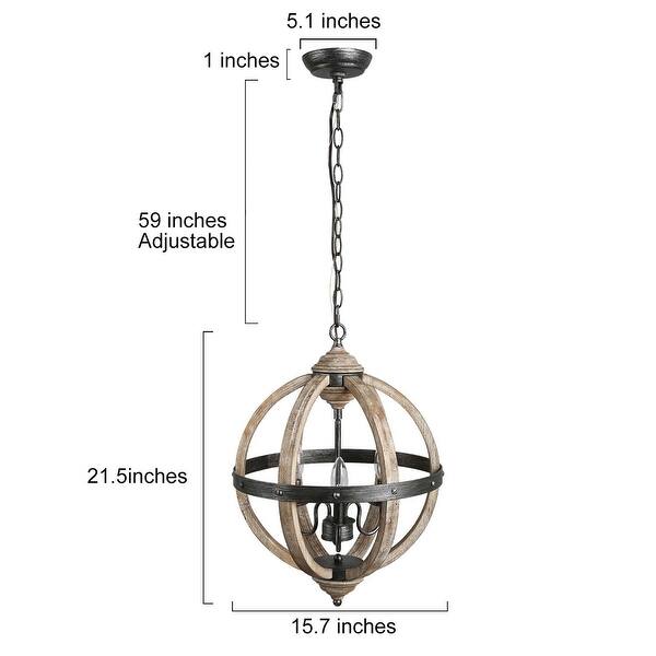 The Gray Barn Globe Farmhouse Pendant Lighting with Distressed Wood for Kitchen Island - W 15.7"x H 21.5"