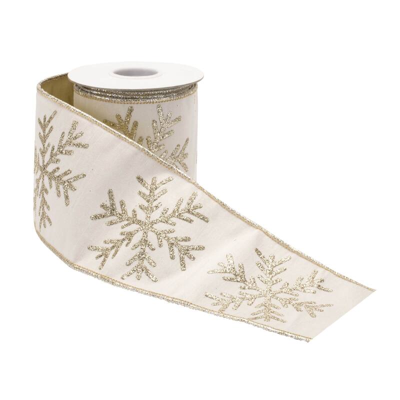 Glittered Snowflake Wired Ribbon 4" x 5 Yds. - N/A