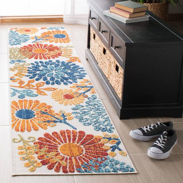 SAFAVIEH Cabana Lilah Indoor/ Outdoor Waterproof Patio Floral Rug - 2' x 10' Runner - Cream/Red