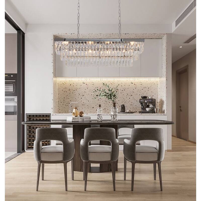 12-Light Chrome Metal Chandelier With Clear Crystal