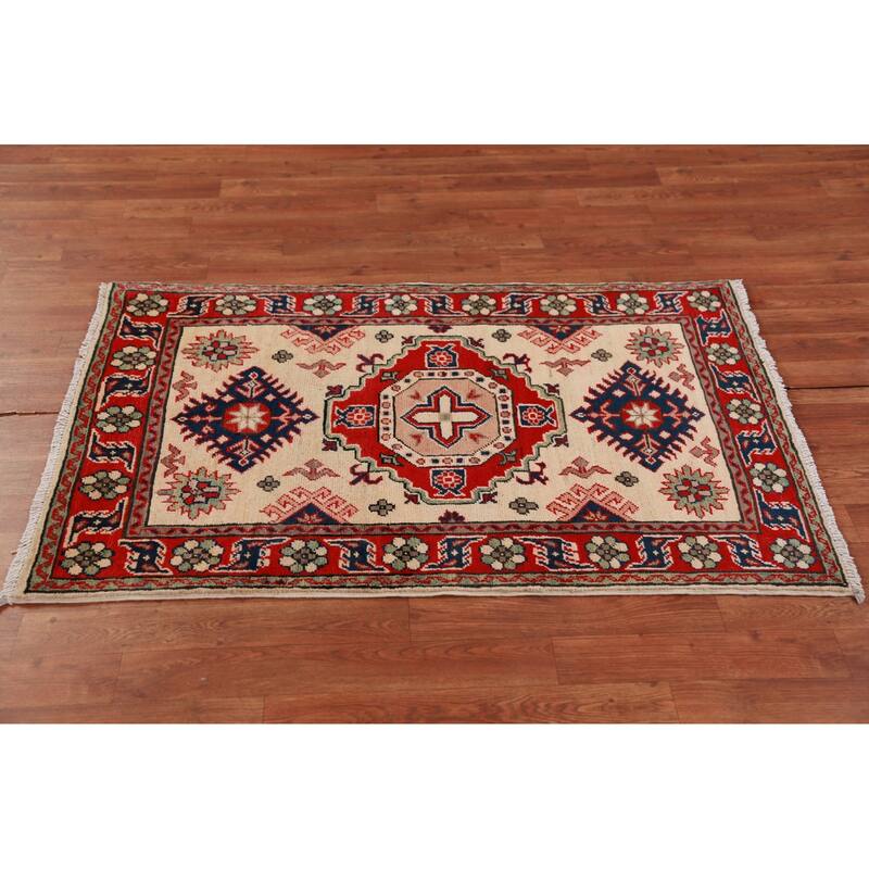 Ivory Kazak Foyer Rug Traditional Handmade Wool Carpet - 2'9"x 4'0"