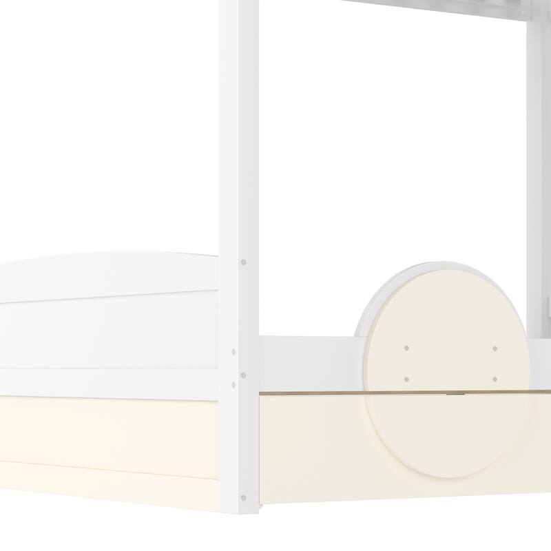 Kids Bed Wooden Bunk Bed with Trundle and Built-in Storage Bookshelves