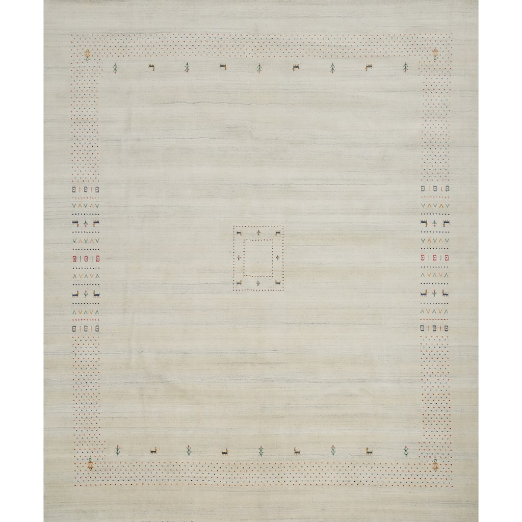 Hand Knotted Oriental 100% Wool Carpet Tribal Animal Pictorial Beige & Ivories Gabbeh Area Rug - 11' 11'' X 11' 8''