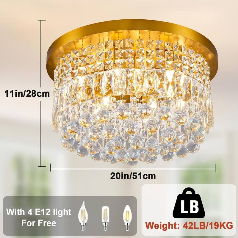 KAYLA 19-Lights High Ceiling Chandelier Modern Gold Crystal Chandeliers Large Foyer Chandelier Fixtures