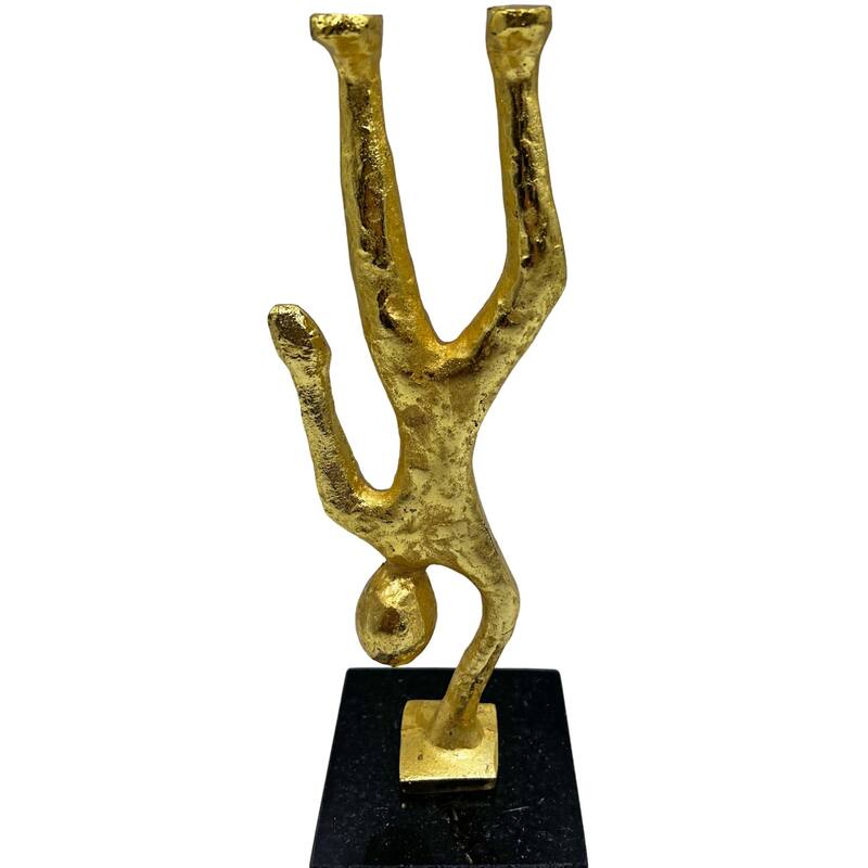 Handmade Metal 12 in Abstract Upside Down Person Sculpture - 4 x 4 x 12 in - Gold
