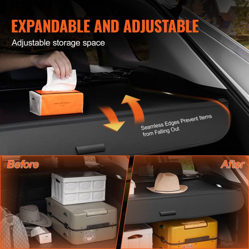 Retractable Cargo Cover, Upgraded Waterproof Trunk Cover Security Shield Shade, UV Resistant Rear Trunk Cover