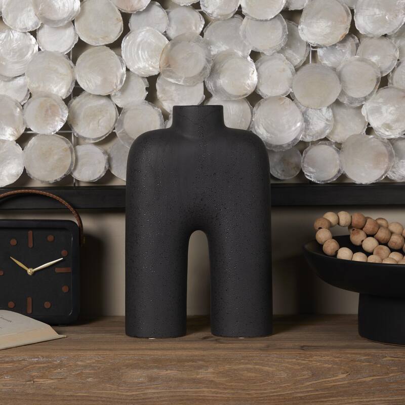 Ceramic Abstract Rounded Arched Decorative Vase with Glossy Speckles - Black or White - Roche River Decor