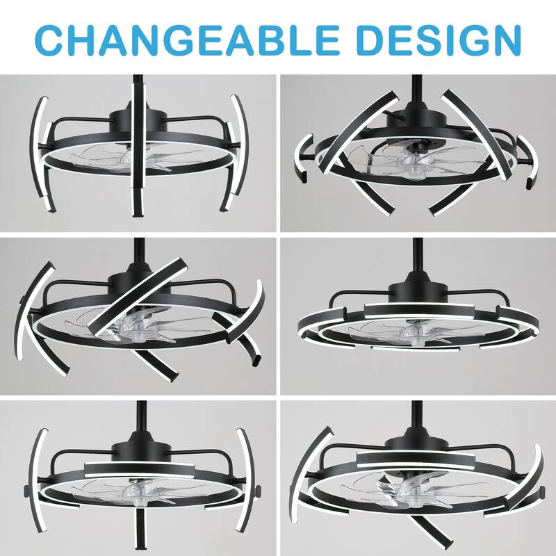 Oaks Aura DeClue 24in. 6 DIY-Shape Smart Ceiling Fan with Light,Cyberpunk Futuristic 6-Speed Quiet Ceiling Fan w/ Remote