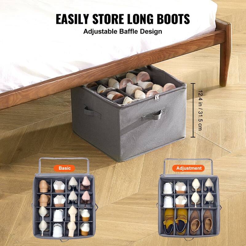 Under Bed Shoe Organizer with Dividers and Clear Cover for Storage - 17 x 17 x 12.4 in
