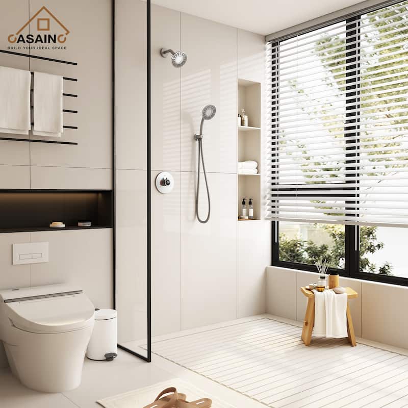 CASAINC 2-Spray 5 in. Shower Faucet Kit Wall Mounted Fixed and Handheld Dual Shower Heads 1.8 GPM - 5" x 5"