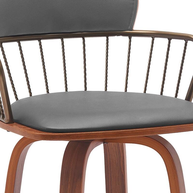 Faux Leather Counter Height Bar Chair with Arms, Swivel and Footrest