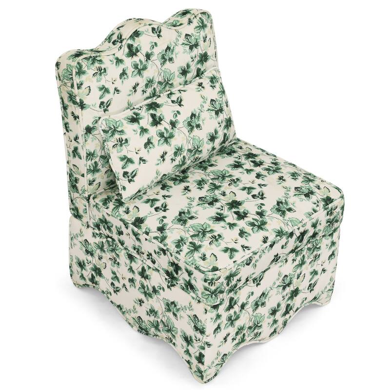 Modern Flannel Dining Chair Armless Dining Chair with Seat Cushion Back and Matching Pillows, for Living Room, Green