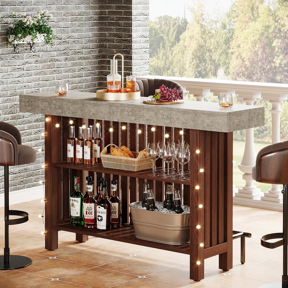 63" Home Bar Unit, Modern 2-Tier Bar Table with Footrest