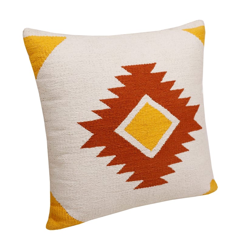 Hand Woven Geometric Diamond Medallion Square Throw Pillow - 20" - White and Yellow
