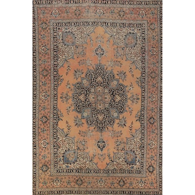 Orange Geometric Tabriz Persian Vintage Rug Handmade Wool Carpet - 7'7" x 11'5"
