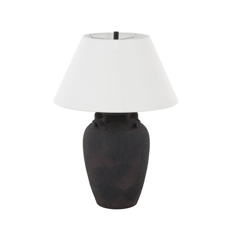 Light Brown, Black or Brown Ceramic Tall Distressed Antique Style Pot Vase Room Table Lamp with White Linen Shade