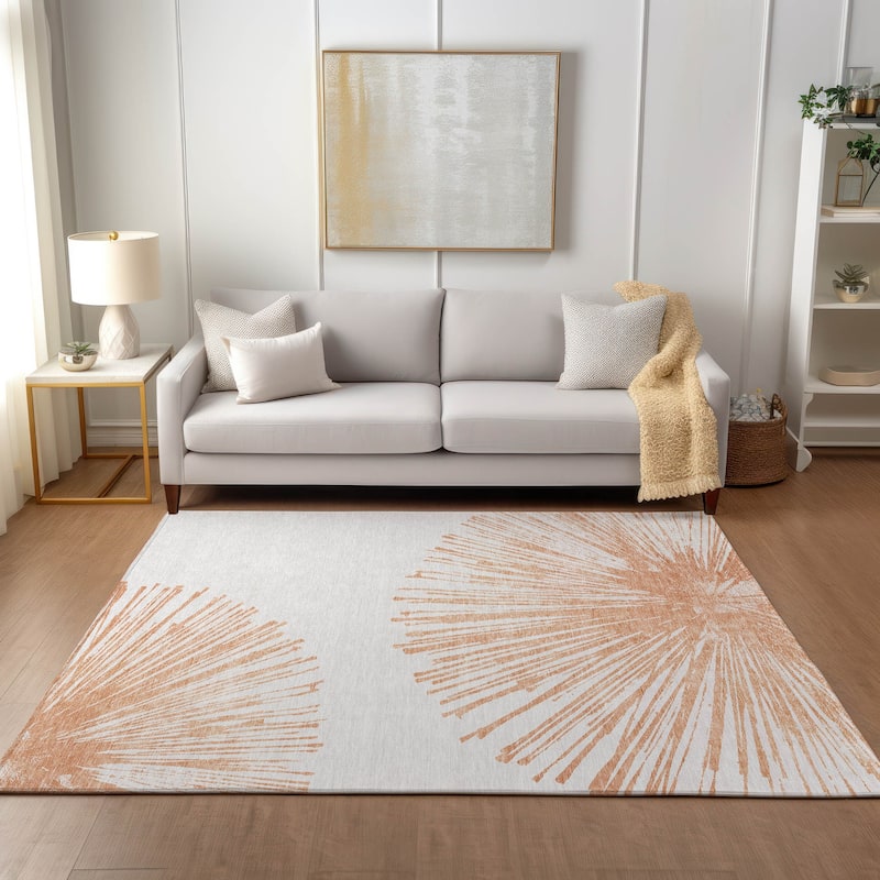 Machine Washable Indoor/ Outdoor Chantille Contemporary Burst Rug - Salmon - 3' x 5'
