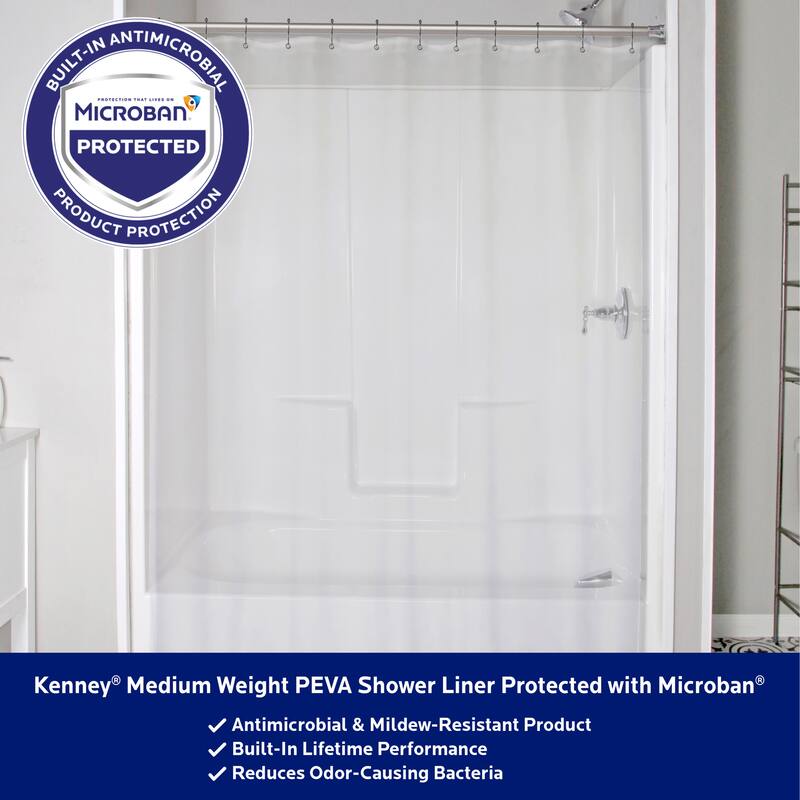 Kenney Microban Protected Medium Weight PEVA Shower Liner, 70" W x 72" H, 2-Pack