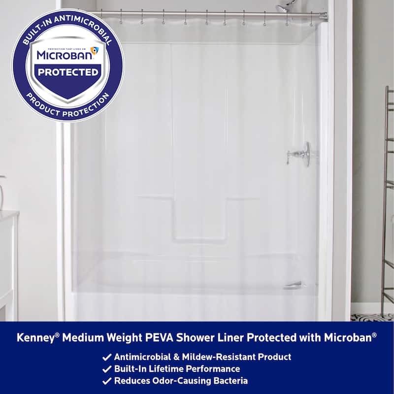 Kenney Microban Protected Medium Weight PEVA Shower Liner, 70" W x 72" H