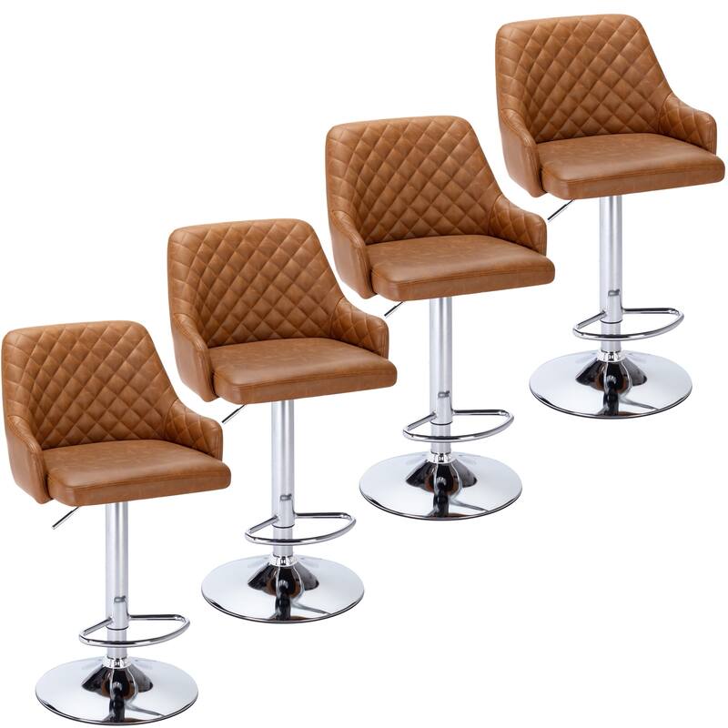 VECELO Adjustable Swivel Modern Bar Stools with Backs - Set of 4 - Brown