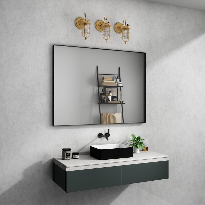 TOOLKISS Right Angle Aluminum Frame Bathroom Vanity Mirror with Clear Glass - 48 inch.W x 36 inch.H - Black