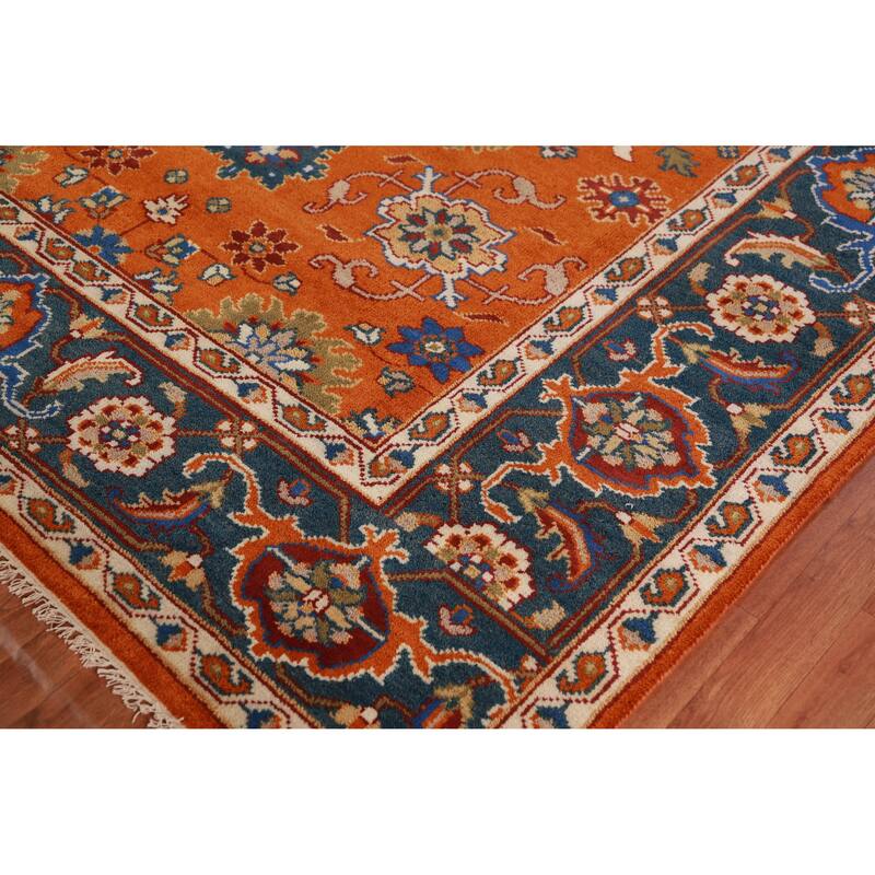 Orange Floral Oushak Indian Area Rug Hand-Knotted Wool Carpet - 7'11" x 9'11"