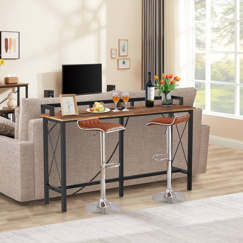 Javlergo 3-Piece Console Table and Stool Set, 39.4" Sofa Table with USB Charging Station and 2 Adjustable Swivel Chairs