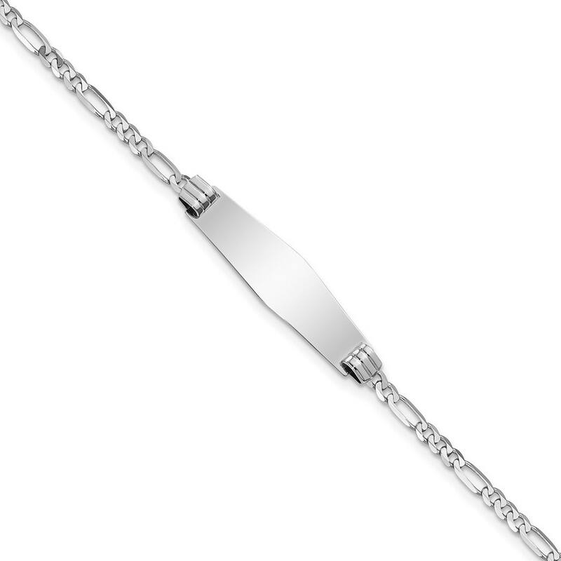 Curata 7.5mm 14k White Gold Engravable Figaro Link Soft Diamond Shape ID Bracelet