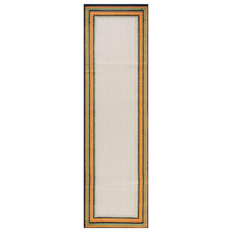 World Rug Gallery Indoor/Outdoor High-Low Textured Area Rug, Coastal Border Easy-Clean Patio Rug