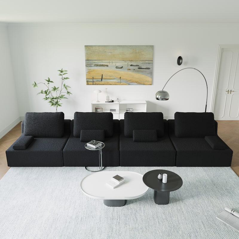 Oversized Modular Sectional Sofa, Luxury Boucle Floor Couch, Convertible Compressed Couch for Living Room, Apartment - Black