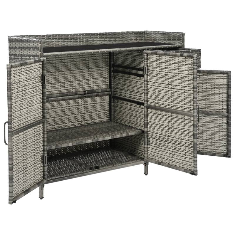 Wicker Storage Cabinet Outdoor Kitchen Iskand Rattan Bar Table Barbecue Cabinet