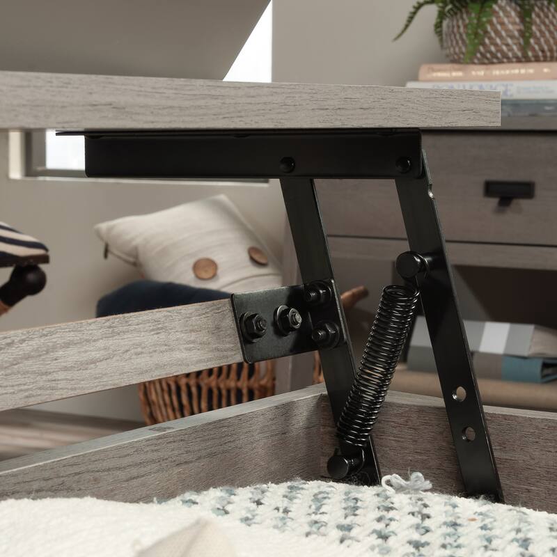 Wood Lift-Top Coffee Table with Hidden Storage and Open Cubbies, Brown - 41.65" L x 32.13" W x 17.95" H