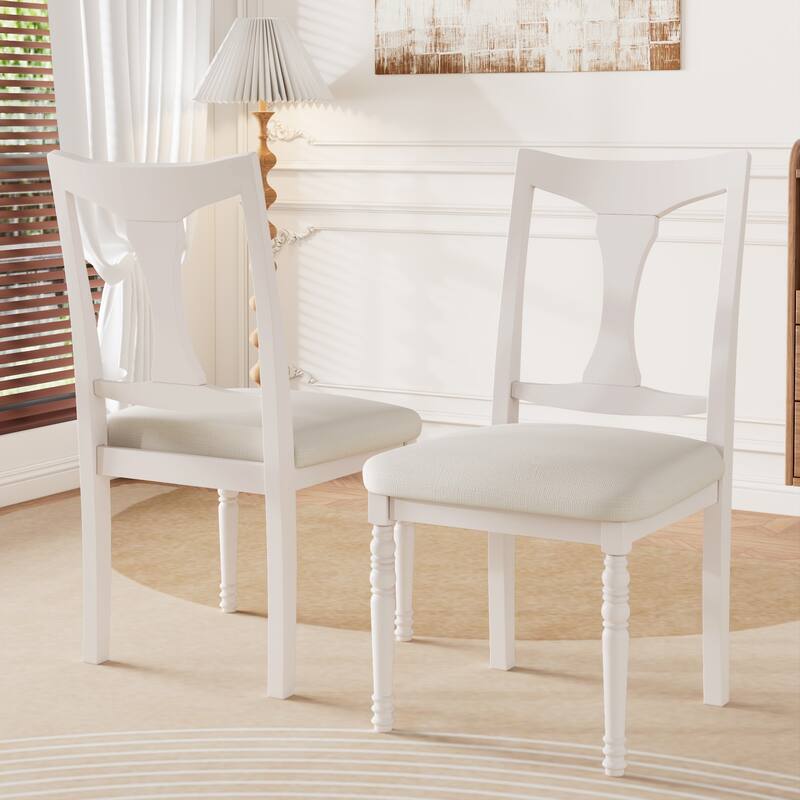 Natural White 7-Piece Dining Table Set with Rustic Extendable Dining Table, Padded Dining Chairs with High Backrest