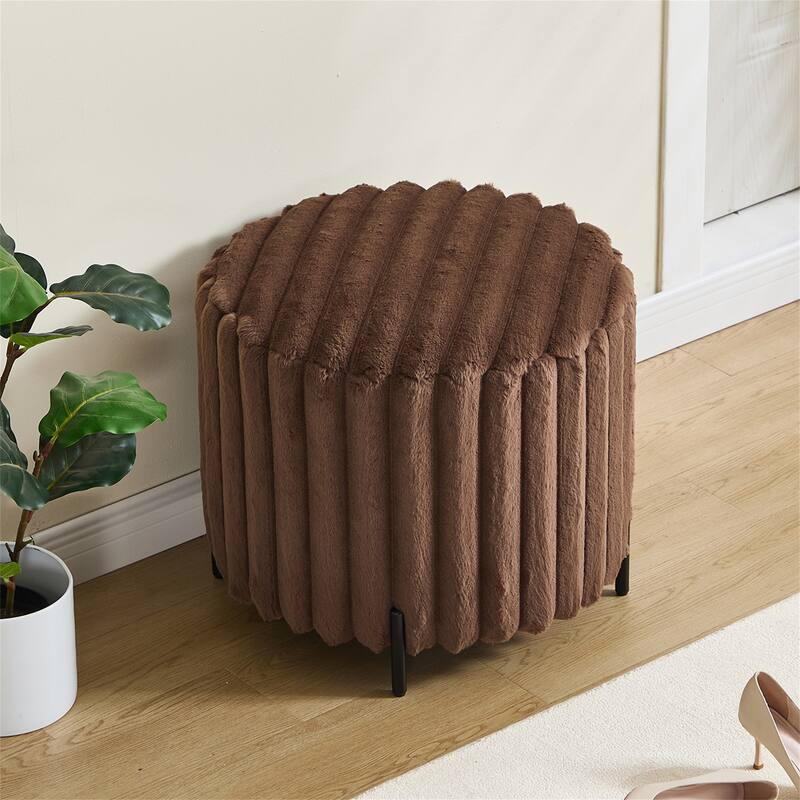 22.05" Upholstered Round Ottoman with Metal Legs for Bedroom