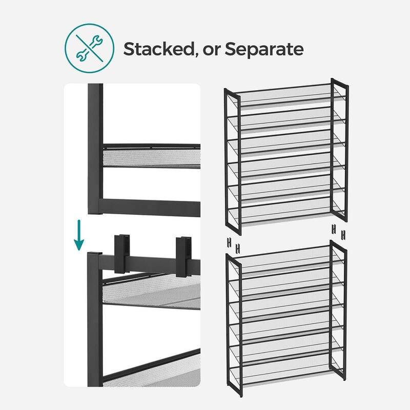 Tall 12-Tier Shoe Rack with Adjustable Shelves and Heavy-Duty Steel Frame for Boots Heels Sneakers - 12.1''D x 36.4''W x 86.6''H