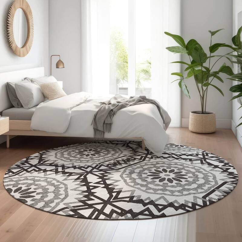 Premium Washable Super Soft Boho Global Mayfield Rug - White - 8' x 8' - Round