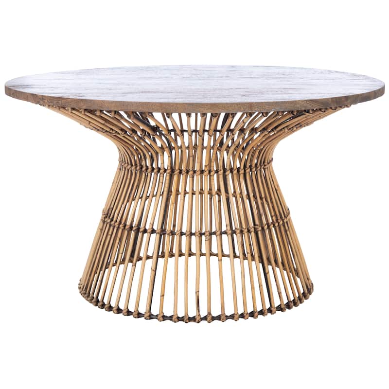 SAFAVIEH Aveline Modern Rattan Round Coffee Table - 31.5" W x 31.5" L x 17.7" H - 32Wx32Dx18H - Honey Brown Wash