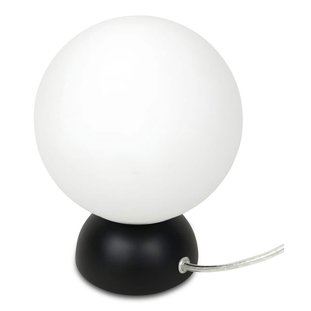 NADAAL STUDIOS Renwyn Table Lamp, Round Opal Glass Globe with Resin Base Chrome Accent, Black