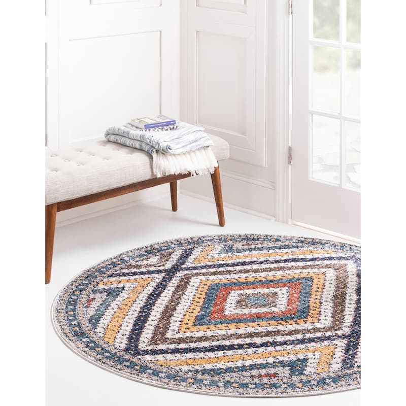 Contemporary Ariella Collection Area Rug - 5'3" Round - Blue