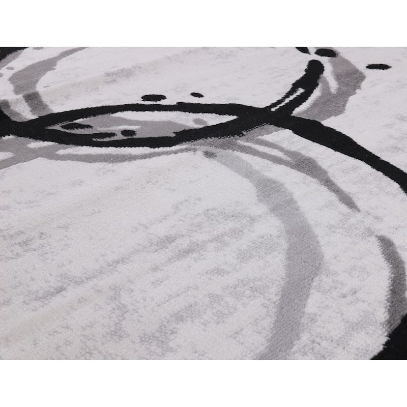 Dream Collection Abstract Circles Black and Grey Rug