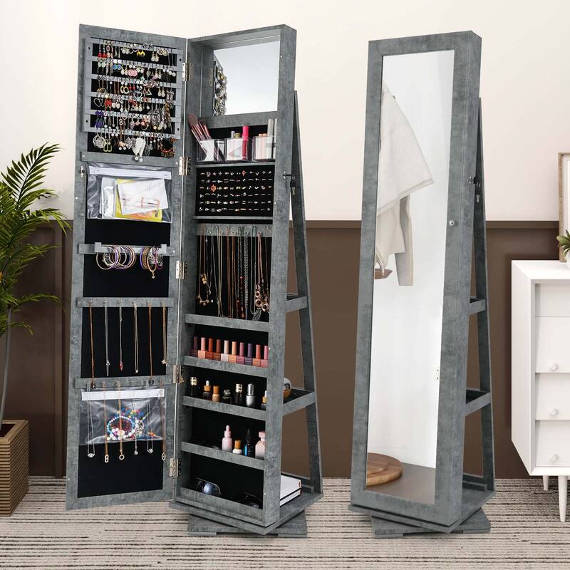 Costway 360degree Rotatable Jewelry Cabinet 2-in-1 Lockable Mirrored - See Details
