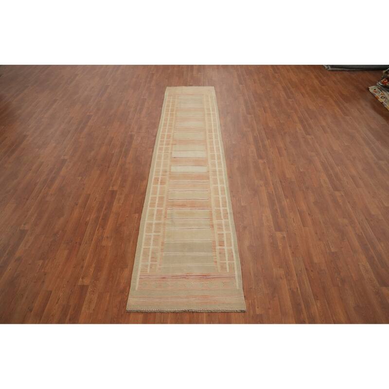 Hand Woven Oriental 100% Wool Carpet Southwestern Tribal Oranges & Rust Kilim Runner Rug - 11' 9'' X 2' 6''